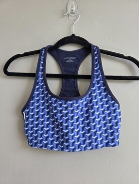 Tory Sport Geometric Racerback Sports Bra In Navy Blue Size S